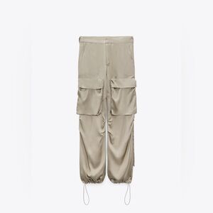 Satin effect cargo pants soft gold Zara